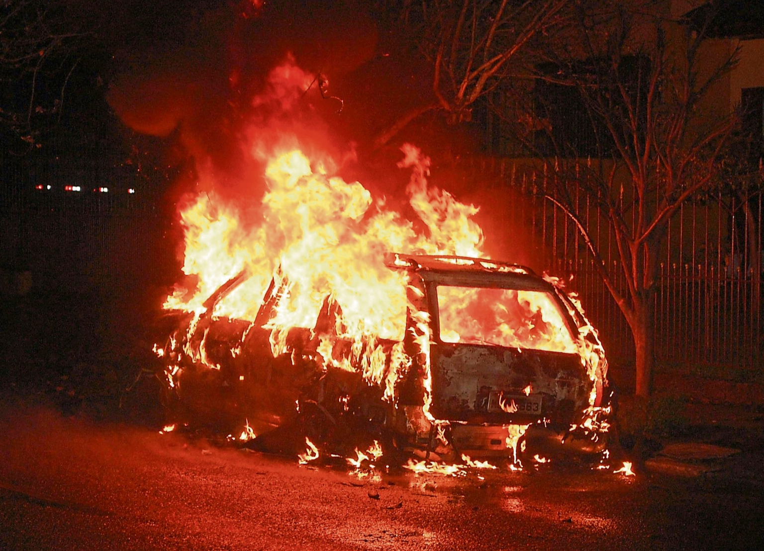 A file photograph of a car ablaze which is not connected to the court case