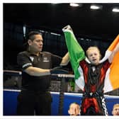 11-year-old Tramore native Freya Marsh celebrating her win at European MMA Championships