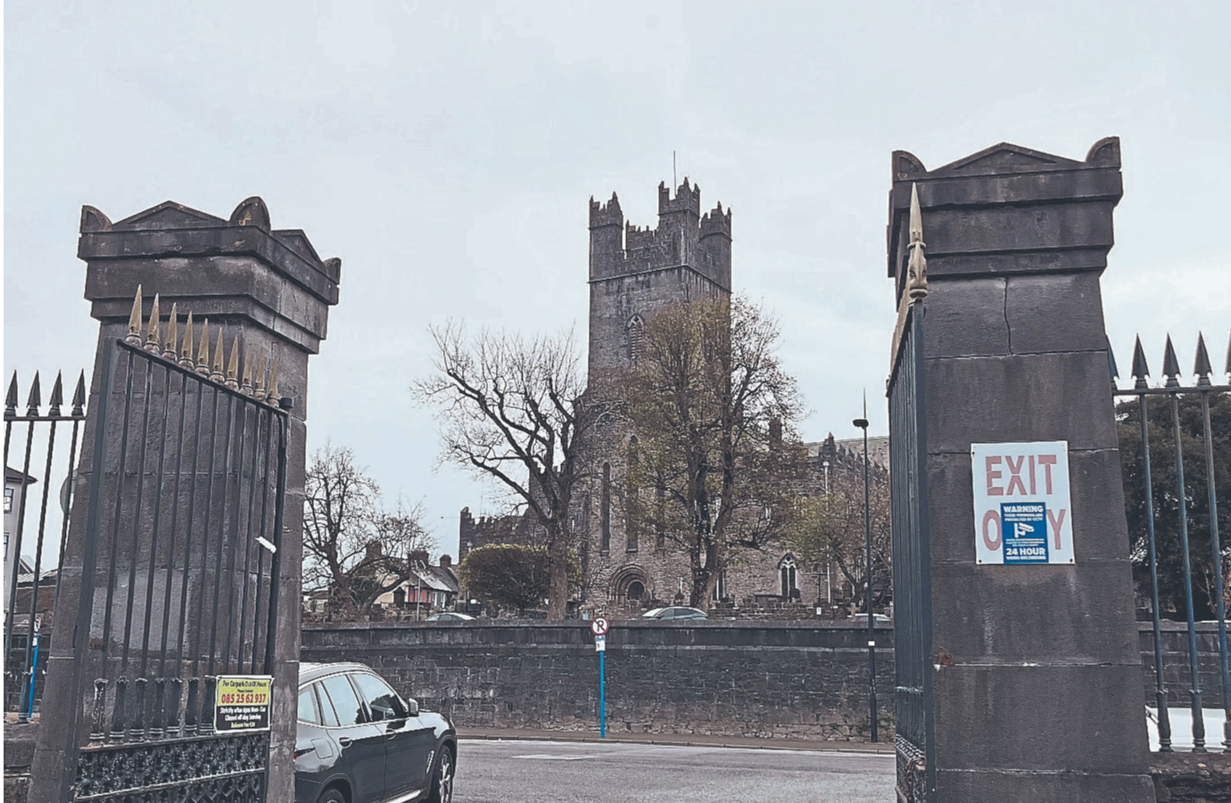 One of a pair of substantial  gates and pillars at the Potato Market