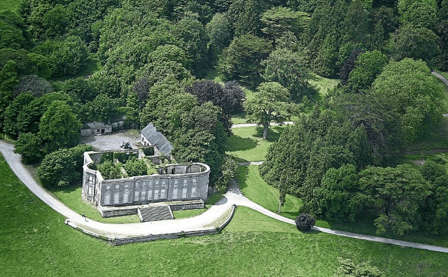 An aerial shot of Curraghchase House which was the home of the De Vere family for 300 years. The house was accidentally destroyed by fire in December 1941 and has been derelict ever since