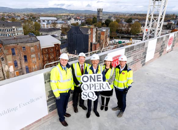 Mayor John Moran and the team at One Opera Square's ‘topping out’ ceremony, PICTURE: Arthur Ellis Photography