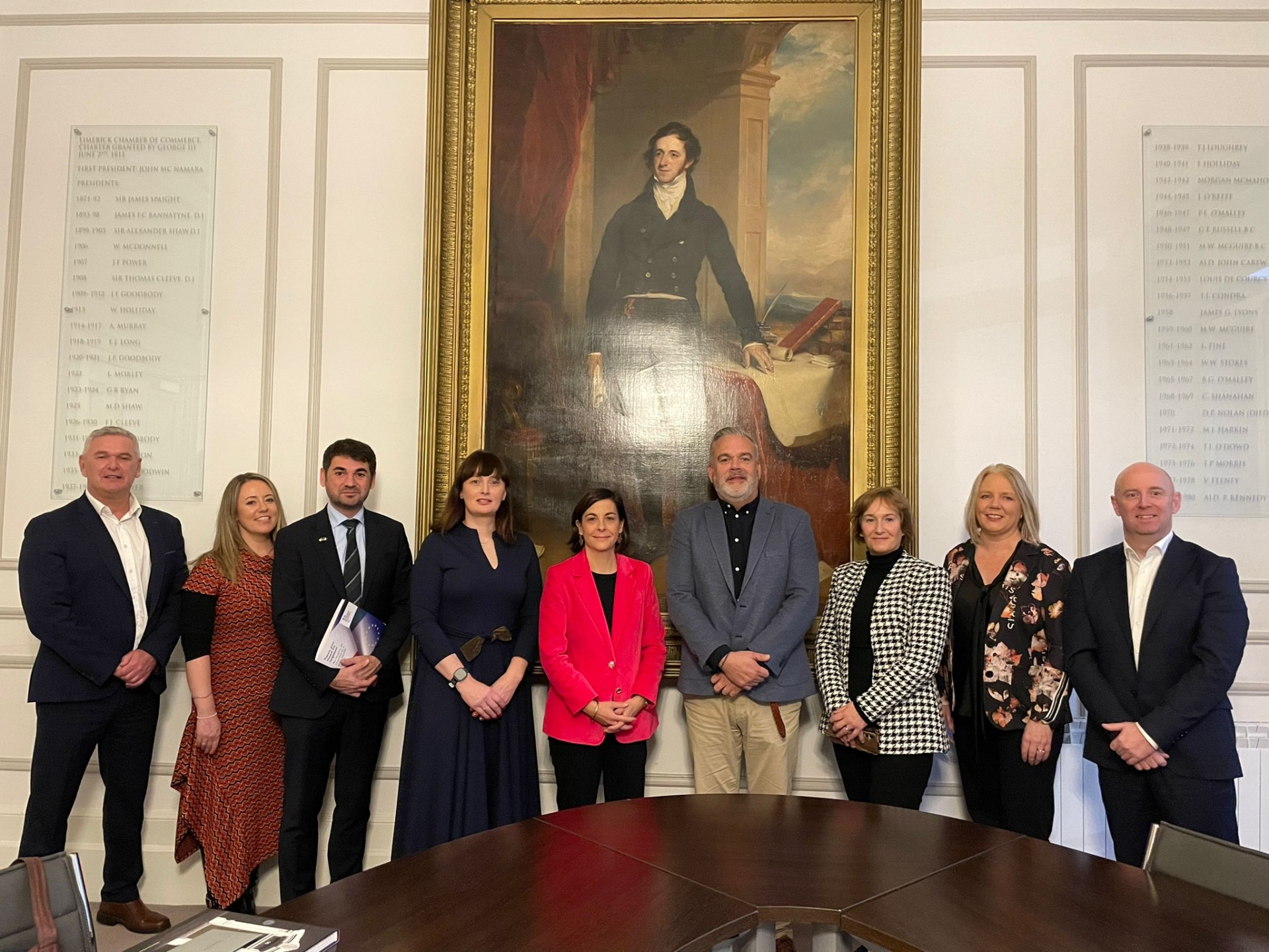 Limerick Chamber of Commerce with board members Morgan Whelan, Emma Morgan, Dr Loïc Guyon, Michelle Gallagher, Ambassador Céline Place, Noel Gavin, Laurence Garric, Lavinia Ryan and Alan Higgins