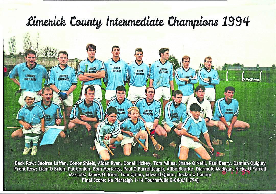 The Na Piarsaigh squad which defeated Tournafulla in the 1994  Limerick intermediate hurling championship final