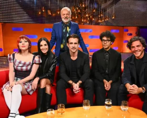 Lady Gaga, Demi Moore, Colin Farrell, Richard Ayoade, Jack Savoretti and host Graham Norton (Matt Crossick/PA)