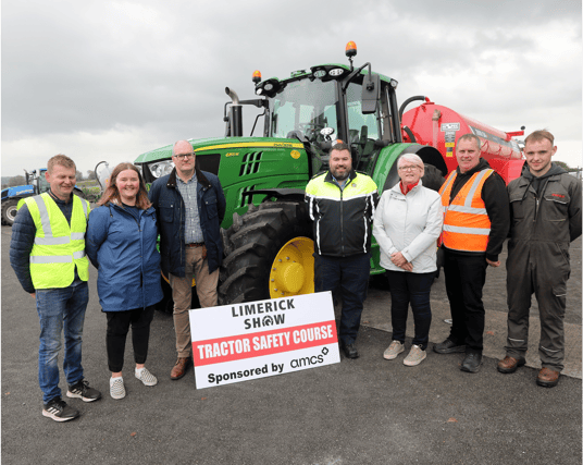 John Macnamara, Elaine Houlihan, Macra president; Richard O'Regan, Garda Mark O'Mahony, Debbie O'Carroll, Martin Brosnan, Joey O'Donoghue, at the first tractor safety course at Limerick Show