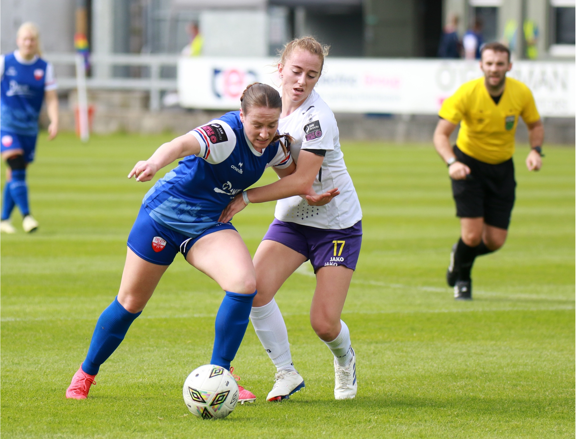 Treaty United's Delana Friesen wins possession in the Women's Premier Division fixture at the Markets Field on Saturday evening | PICTURE: Brendan Gleeson