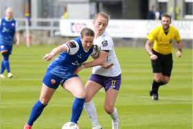Treaty United's Delana Friesen wins possession in the Women's Premier Division fixture at the Markets Field on Saturday evening | PICTURE: Brendan Gleeson
