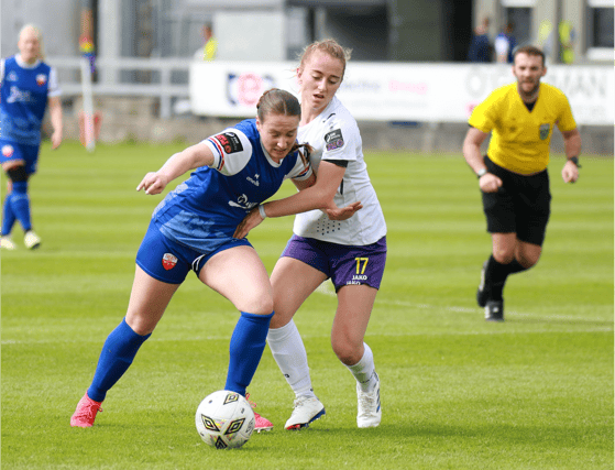 Treaty United's Delana Friesen wins possession in the Women's Premier Division fixture at the Markets Field on Saturday evening | PICTURE: Brendan Gleeson