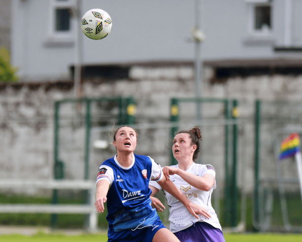 Danielle Steer, of Treaty United, looks to win possession in Saturday's Women's Premier Division fixture with Wexford at the Markets Field | PICTURE: Brendan Gleeson