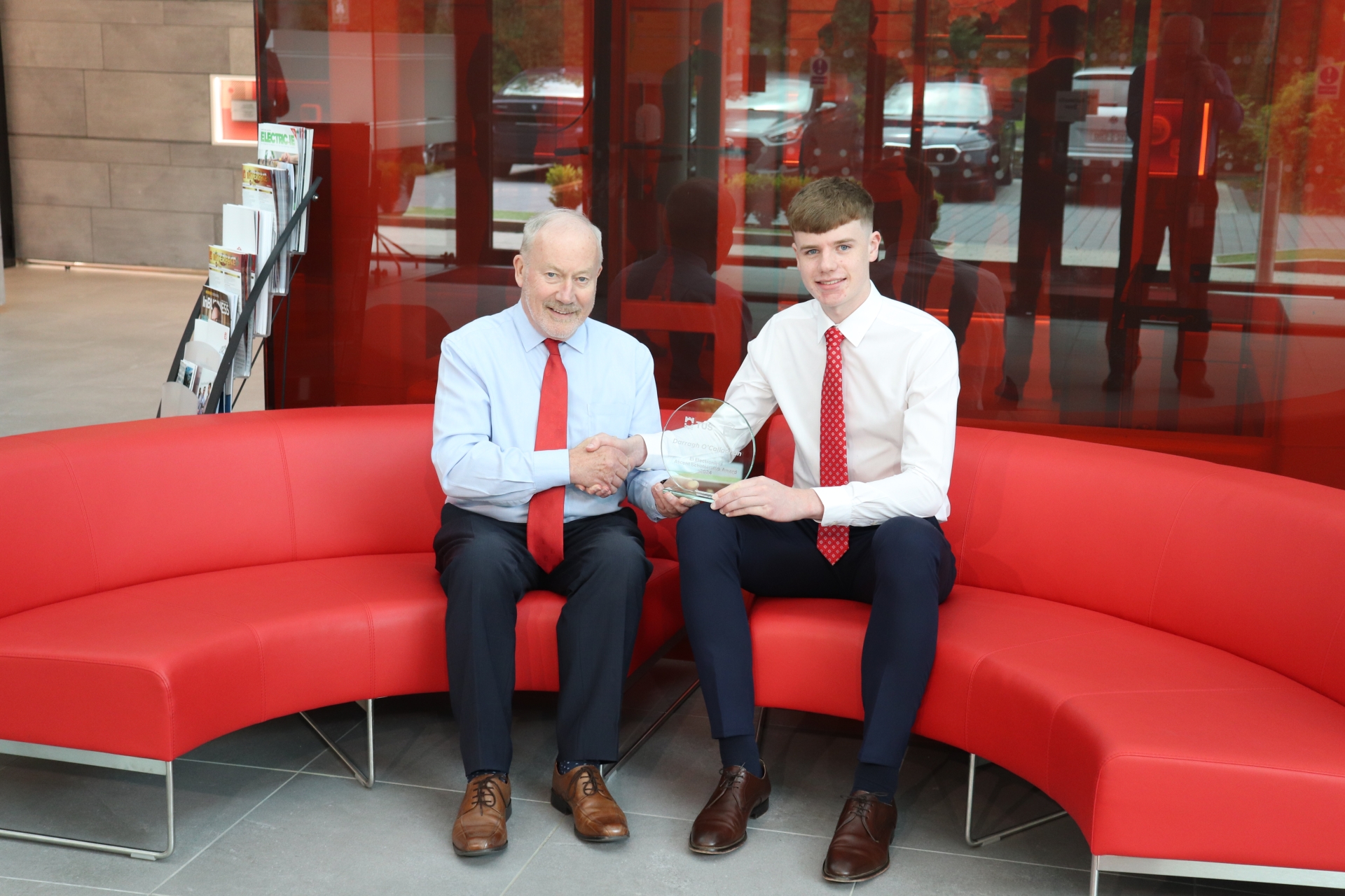 TUS student and scholarship recipient Darragh O’Callaghan from Shannon with EI founder and chief executive Mick Guinee