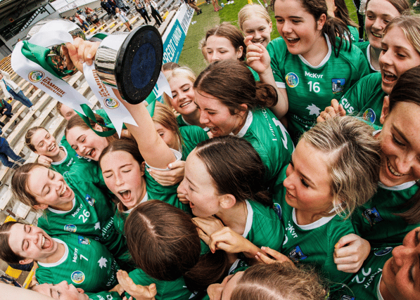 Limerick U16 camogie captain Ornagh Barrett leads the celebrations after their All-Ireland U16 'A' final win over Galway at UPMC Nowlan Park, Kilkenny on Saturday | PICTURE: ©INPHO/Tom Maher