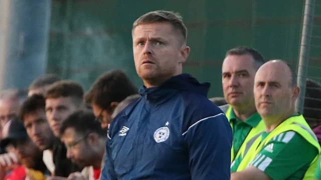 Shelbourne manager Damien Duff looking on during the Extra.ie FAI Senior Cup second round tie with Bonagee United at Dry Arch Park, Letterkenny on Friday evening. Photo: Thomas Gallagher