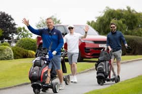 John McInerney, captain, Lahinch Golf Club leads the PAFS Ireland Ltd team onto the fairways of Shannon Golf Club at the Shannon Chamber’s annual golf classic | PICTURE: Eamon Ward