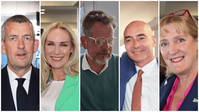 The final five candidates in the race to become Mayor of Limerick, left to right, Maurice Quinlivan, Dee Ryan, John Moran, Cllr Daniel Butler and Helen O'Donnell