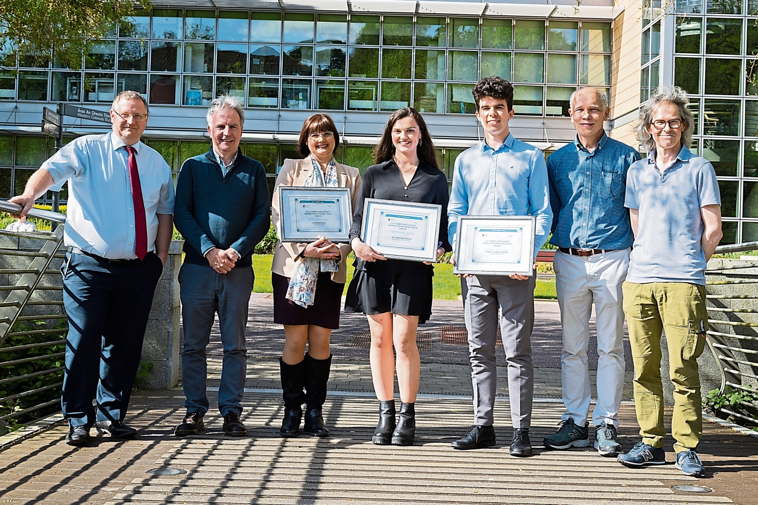 Dan Murphy, AxisBic, Declan Fox, AxisBic, Sharon Coffee,   Gillian O'Donnell, Timothy McGrath, Prof Gregory Provan and Dr John O'Mullane at the awards ceremony I PICTURE: Rubén Tapia/UCCTV