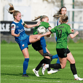 Talia White , Treaty United captain, in action against Erin McLaughlin, of Peamout United, in the  Women's Premier Division fixture at the Markets Field on Saturday | PICTURE: Brendan Gleeson