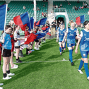 Players from Treaty United and Peamount United enter the pitch for Saturday's Women's Premier Division fixture at the Markets Field | PICTURE: Brendan Gleeson
