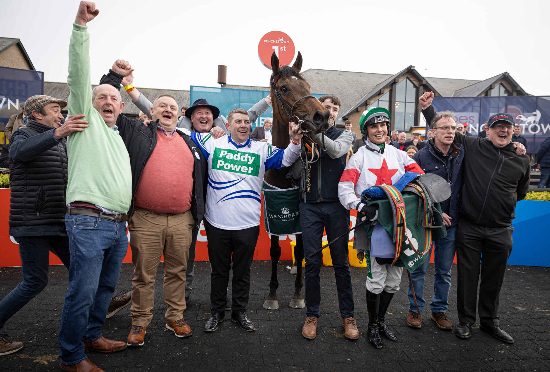 Askeaton jockey Aine O'Connor with members of the All Four Counties Syndicate, trainer Anthony McCann and their winner Familiar Dreams at Punchestown on Wednesday | PICTURE: Patrick McCann/Racing Post