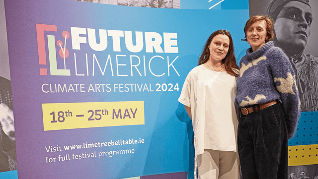 Eva O'Connor and Hildegard Ryan, festival curators, at the launch of Future Limerick: Climate Arts Festival at Belltable