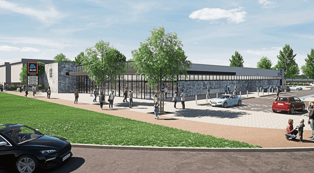 A render of how a proposed Aldi supermarket on the edge of Moyross could appear once complete