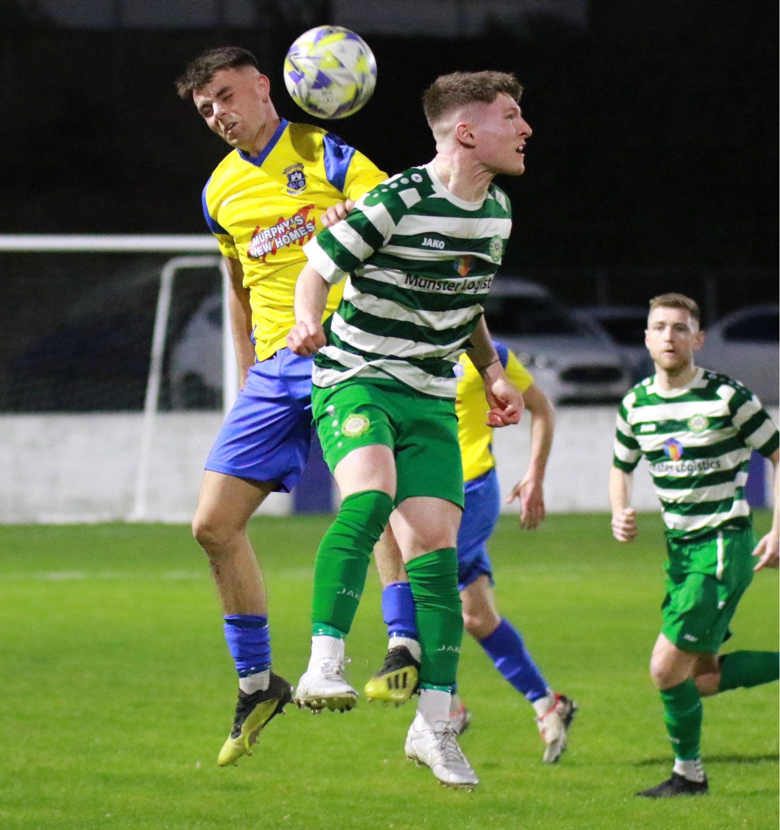 Sean Madigan, of Pike Rovers, and Blake Curran, Fairview Rangers, compete for a header during their Tuohy Cup final clash at Jackman Park | PICTURE: Brendan Gleeson
