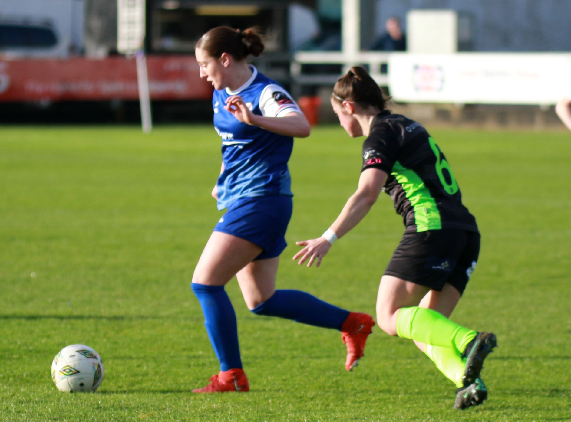 Delana Friesen in possession for Treaty United in their Women's Premier Division fixture with DLR Waves at Markets Field | PICTURE: Brendan Gleeson