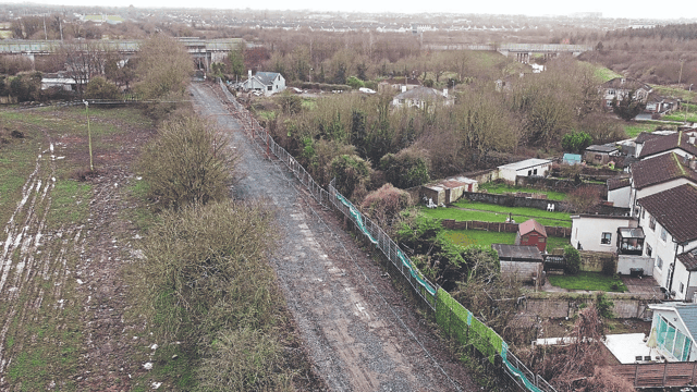 A drone image taken by residents of Roundwood in Ballinacurra showing the impact of the removal of foliage close to the old rail line