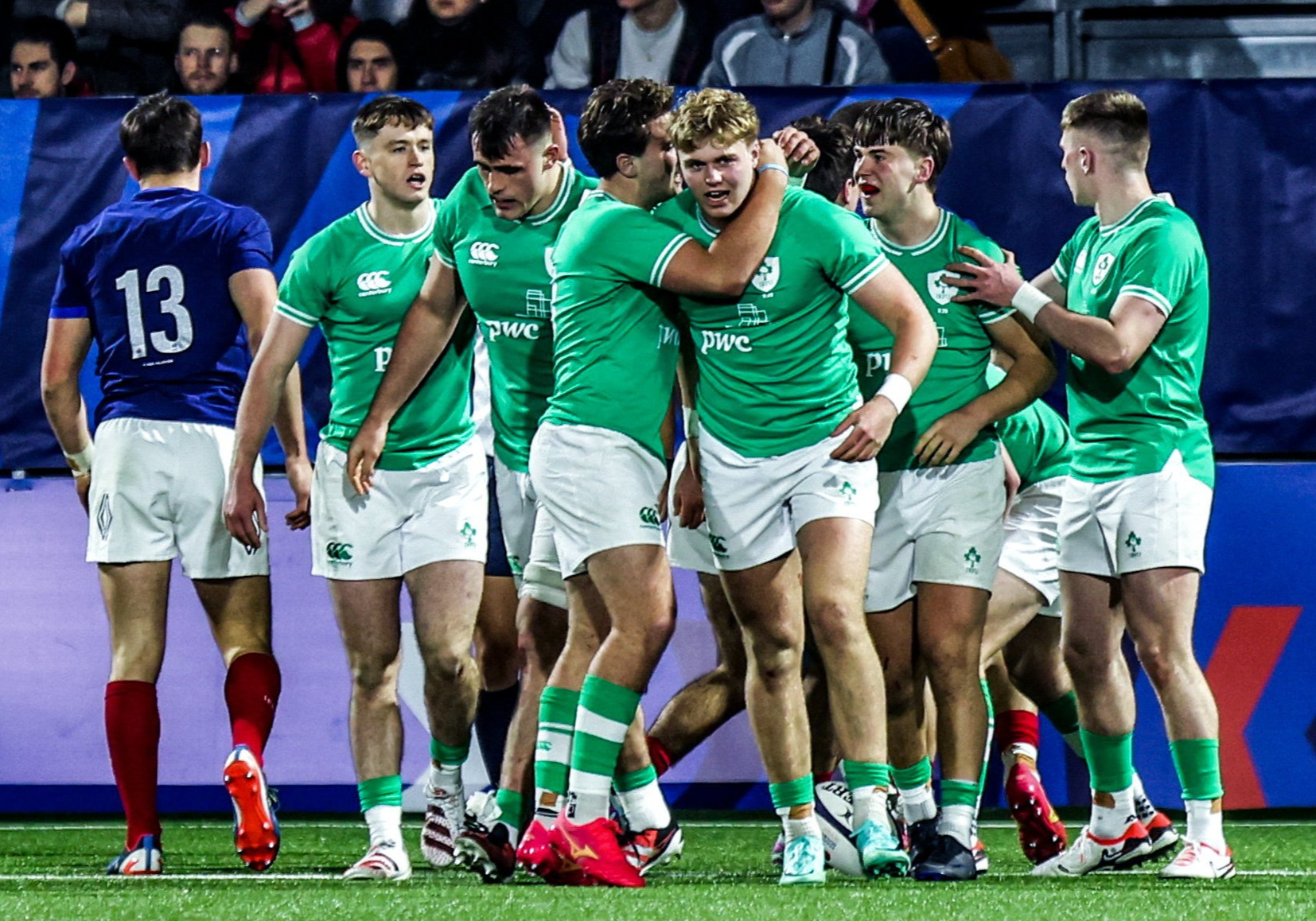 Ireland U20 players celebrate one of their tries during the Six Nations victory away to France on Saturday night last | PICTURE: Sportsfile