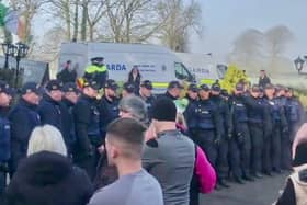 The scene at Racket Hall Hotel currently where a large number of the Garda Public Order Unit are present
