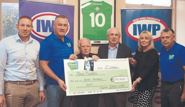 Paddy Mulvihill, managing director Irish Wire Products with Brendan Ring, Cliona's Foundation co-founder and CEO, Shane Dowling, Mick Noonan, Joan Galligan and Fergal Deegan
