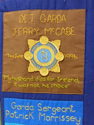 A quilt work by Ann McCabe, the widow of Detective Garda Jerry McCabe, who was murdered in 1996
