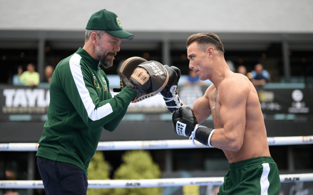 Paddy 'The Real Deal' Donovan with his trainer Andy Lee. Donovan fights for the WBA Intercontinental Welterweight title on Saturday. PICTURE: Sportsfile