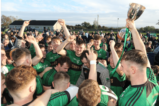 Granagh-Ballingarry players celebrate their Nick Grene Sportsground Intermediate Hurling Championship final win over Croagh-Kilfinny at Ballyagran on Sunday | PICTURE: Brendan Gleeson