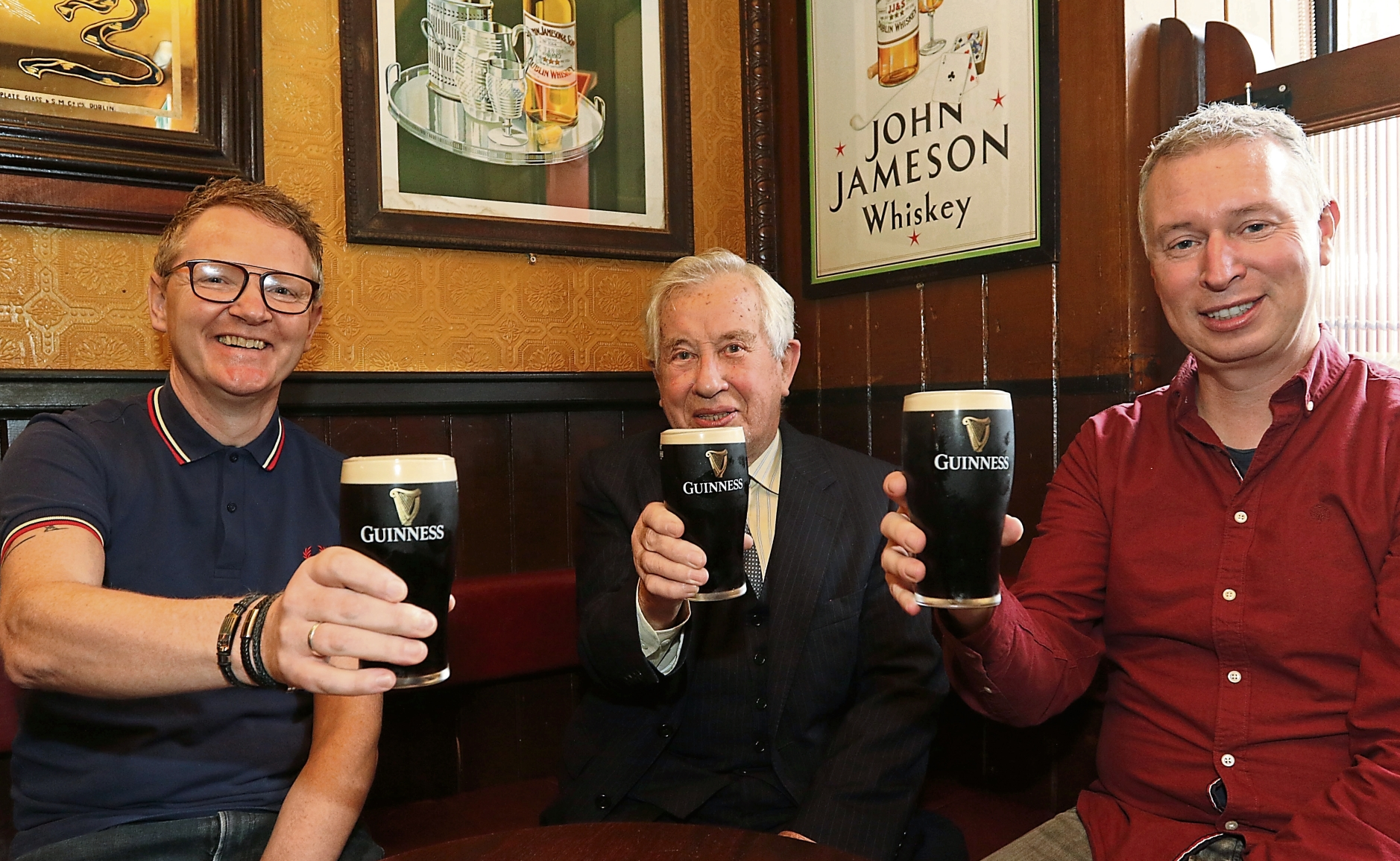 Michael Flannery, who founded Flannery's Bar in Upper Denmark Street, is flanked by Will Banks and Dr Paul O'Brien PICTURE: Brendan Gleeson