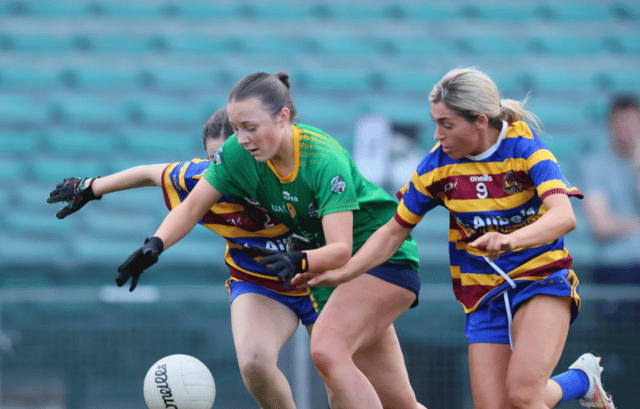 Grace Mullane, of Monagea, in action against Katie Heelan, of St Ailbe's, in Sunday's Limerick Ladies senior football final at the TUS Gaelic Grounds | PICTURE: Keith Wiseman