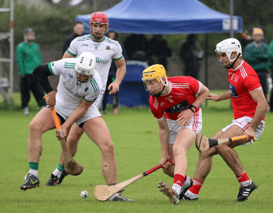 Ballybrown's Josh Adams and Mungret St Pauls' Fintan Fitzgerald battle for possession during their Limerick SHC fixture in Claughaun | PICTURE: Brendan Gleeson
