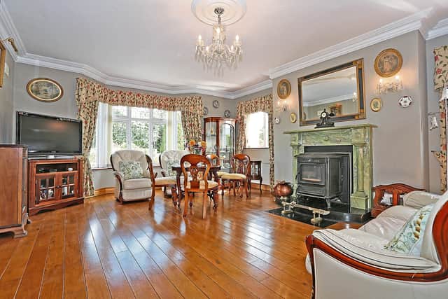 Upstairs are four bedrooms all having en-suite bathrooms, a large landing with large storage press, the main bathroom with jacuzzi bath and shower.