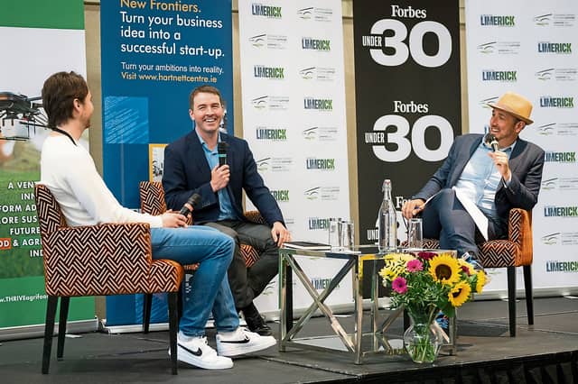 Chris Kelly, Tracworx, Kemmy Business School Economist Dr Stephen Kinsella and Forbes editor Randall Lane at the Forbes 30 under 30 event in Limerick| PICTURE: DON MOLONEY