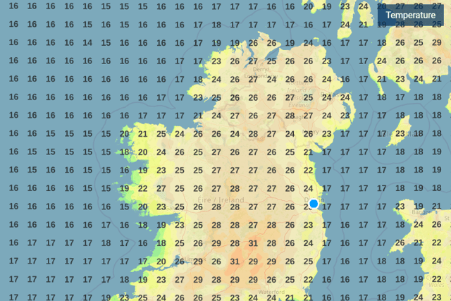 Met Éireann weather maps show parts of the Midlands, and possibly Offaly, recording the highest temperatures with 30 or even 31 degrees possible on Friday.