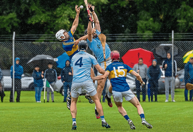 Patrickswell's Aaron Gillane rises high to win possession during their Limerick SHC clash with Na Piarsaigh last month. PICTURE: Kieran Ryan-Benson