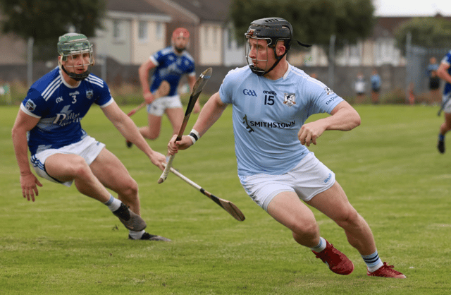 Peter Casey tries to escape the attentions of Tony McCarthy during Na Piarsaigh's win over Kildimo-Pallaskenry in the Limerick SHC in Claughaun. PICTURE: Kieran Ryan-Benson