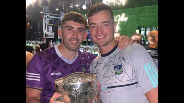 Limerick hurlers Aaron Gillane and Kyle Hayes with the Liam MacCarthy Cup | PICTURE: Via Instagram @aarongillane23