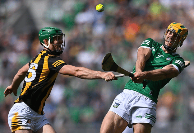 Limerick's Dan Morrissey in action against Kilkenny's Eoin Cody in the 2022 All-Ireland hurling final. PICTURE: Sportsfile
