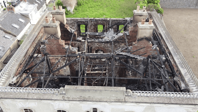 Photo taken by Dr Paul O'Brien with a drone shows the destruction caused to the Sailors' Home in Limerick city