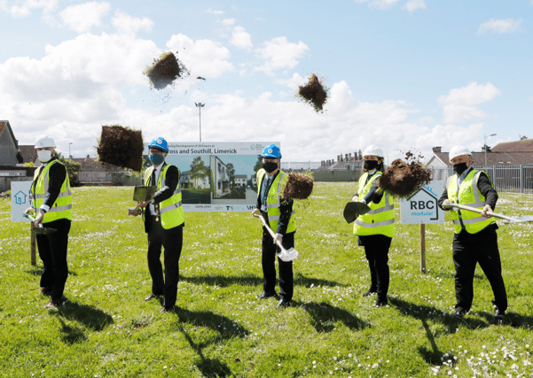Patrick Benn, RBC, Mayor Michael Collins, Pat Doyle, CEO, Peter McVerry Trust, Aoife Duke, Director of Service, Housing and Regeneration, Limerick, and Pat McCarthy, CEO, Roadbridge | PIC: Liam Burke