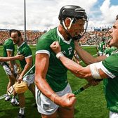 Limerick's Gearoid Hegarty celebrates with teammate Michael Casey  after Sunday's  Munster final at the TUS Gaelic Grounds