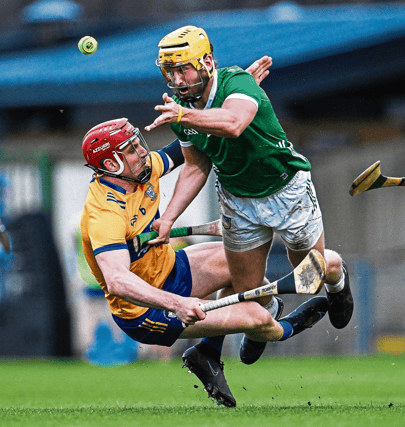 Tom Morrissey, of Limerick, is tackled by John Conlon, of Clare, during the Munster SHC round robin meeting between the sides this year | PICTURE: Sportsfile