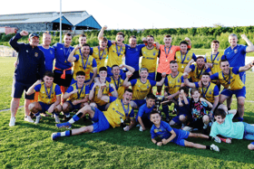 Fairview Rangers players, backroom team and supporters celebrate their Lawson Cup final win over Aisling Annacotty at Jackman Park on Friday night | PICTURE: Brendan Gleeson