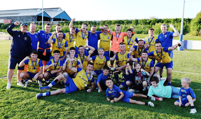 Fairview Rangers players, backroom team and supporters celebrate their Lawson Cup final win over Aisling Annacotty at Jackman Park on Friday night | PICTURE: Brendan Gleeson