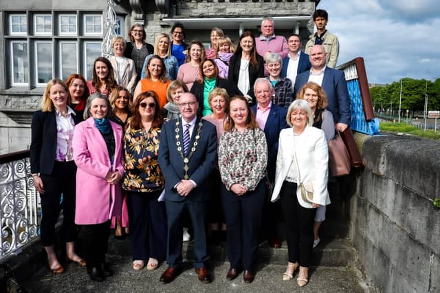 Mayor Francis Foley pictured with delegates at a welcome reception at Shannon Rowing Club | PICTURES: Keith Wiseman